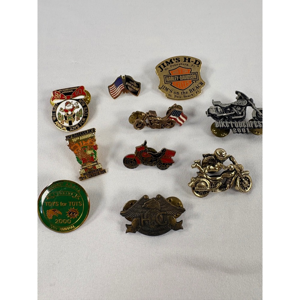 Harley Davidson HOG Pin Lot 10 Gold Tone Biketoberfest Jims HD Toys for Tots